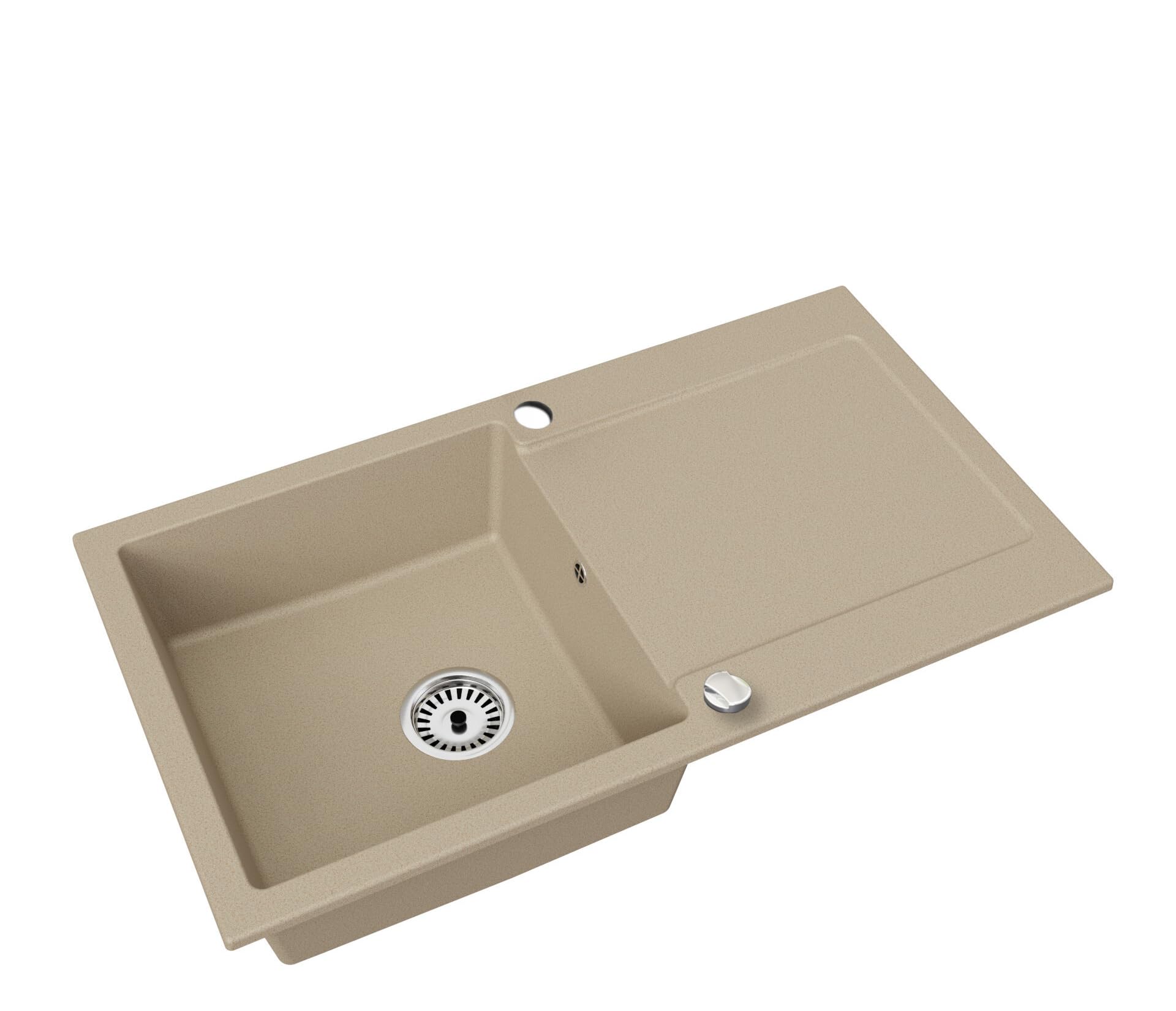 Faizee Home | Granit Einbauspüle 90x50 cm – Spülbecken mit Abtropffläche | Küchenspüle inkl. Armatur & Siphon-Set | Kratzfest & hitzebeständig für 45 cm Unterschränke (Genial, Beige)