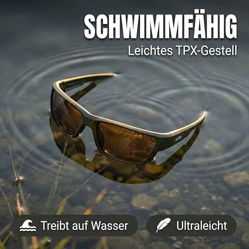 Zite Fishing Polarisationsbrille | Orus | Polbrille Angeln verspiegelt, UV400 & Schwimmfähig | Ultraleichte Angelbrille mit Hardcase & Tasche | Angelbrille polarisiert zum Angeln, Fishing Glasses