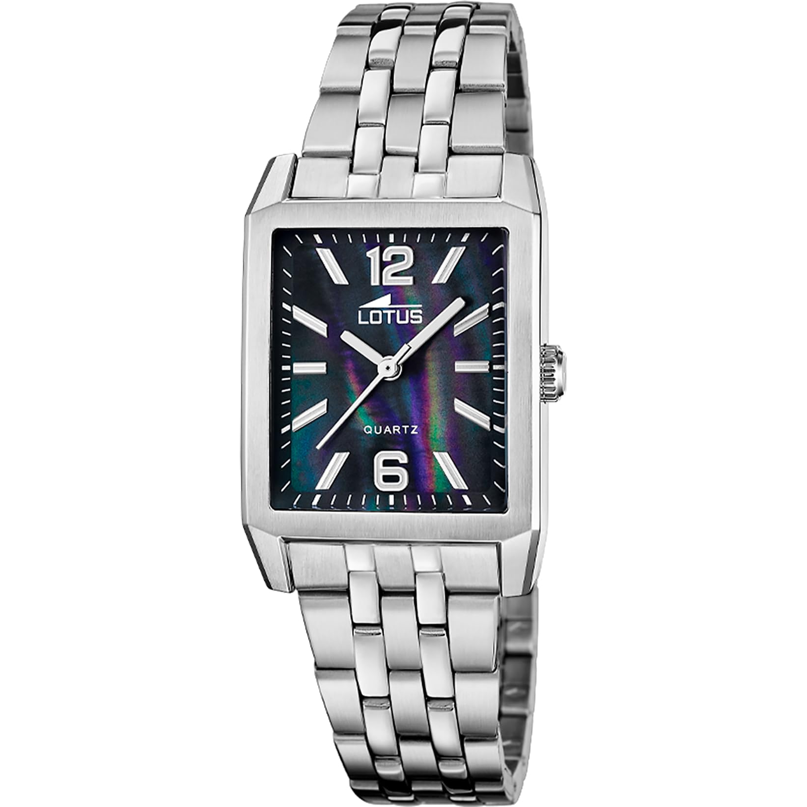 LOTUS Reloj Mujer Analógico de Acero Inoxidable 316l Plateado | Movimiento de Cuarzo, Cristal Mineral de Alta Resistencia, Resistente al Agua 5 ATM 18985/4, Square Series