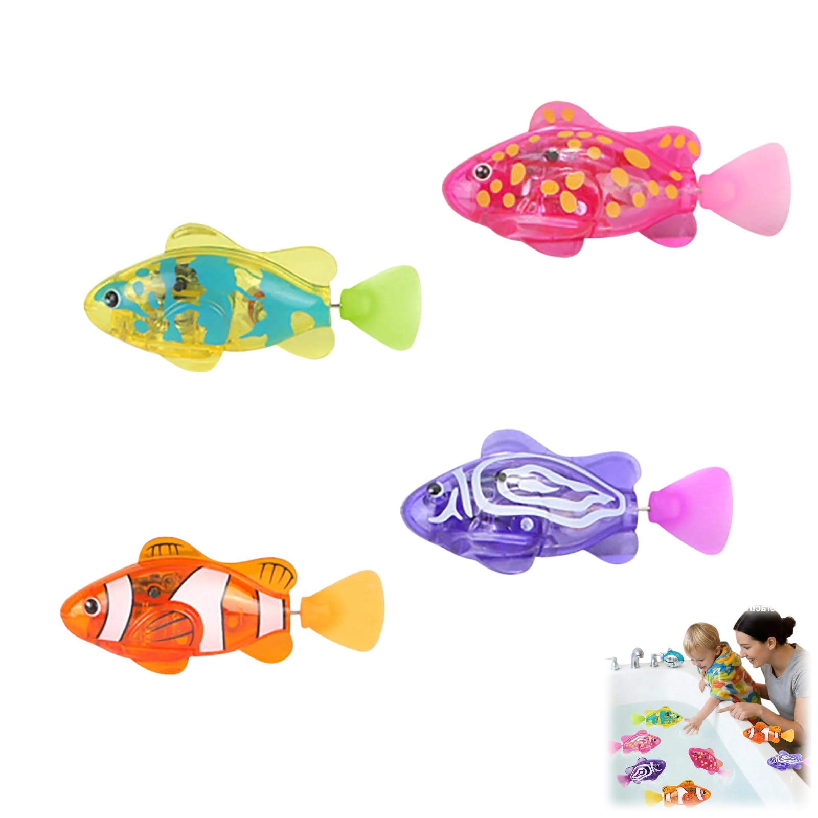 Magic Water-Activated Glowing Swimming Fish, Pool Toy Robotic Fish, Interactive Colorful Robot Fishes for Bathtub, Swimming Pool (4pcs)
