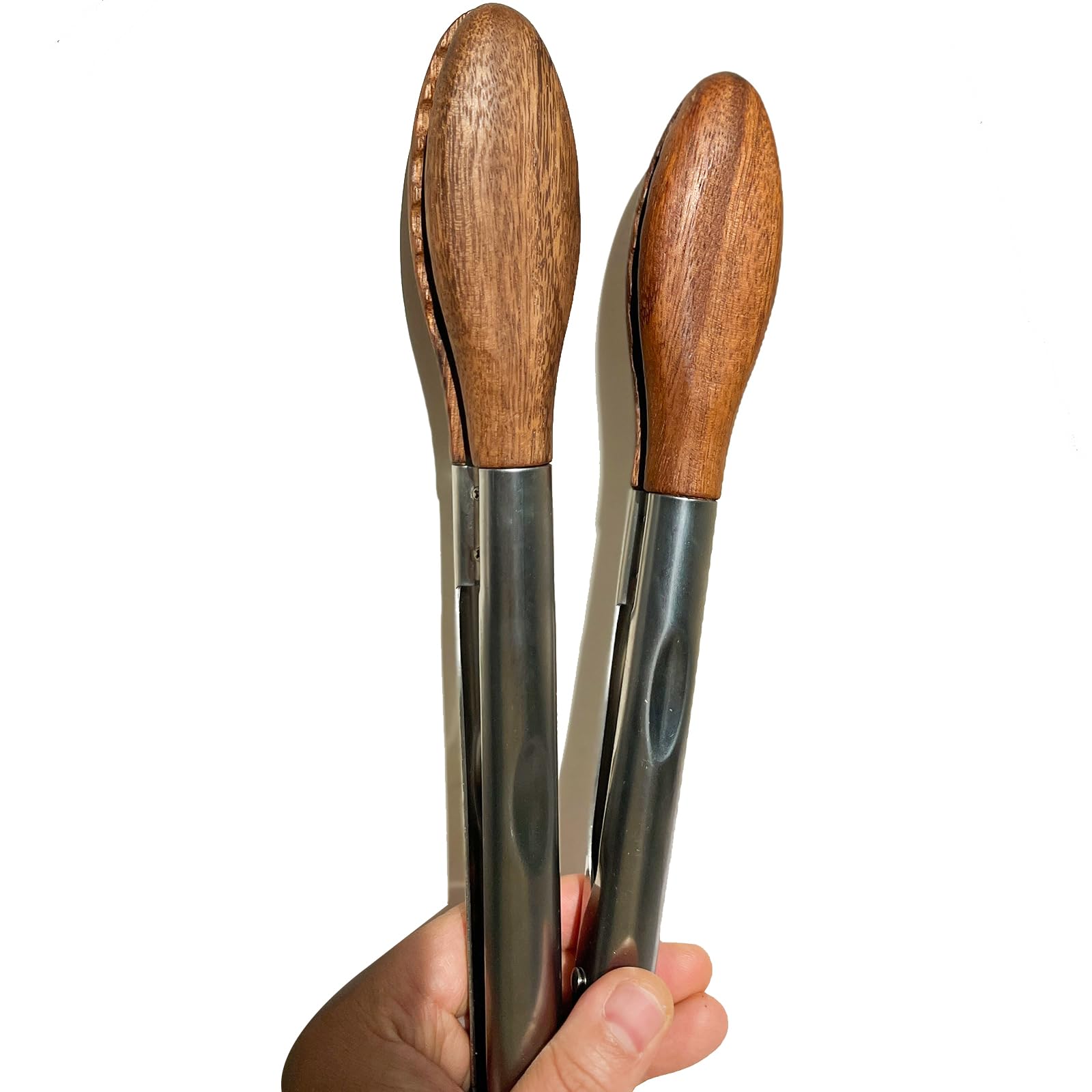 H&Zebrabro 2 pinzas para alimentos con punta de madera, pinzas de ensalada para cocinar, servir, parrilla, pinzas de cocina con mango de acero inoxidable, juego de herramientas de cocina