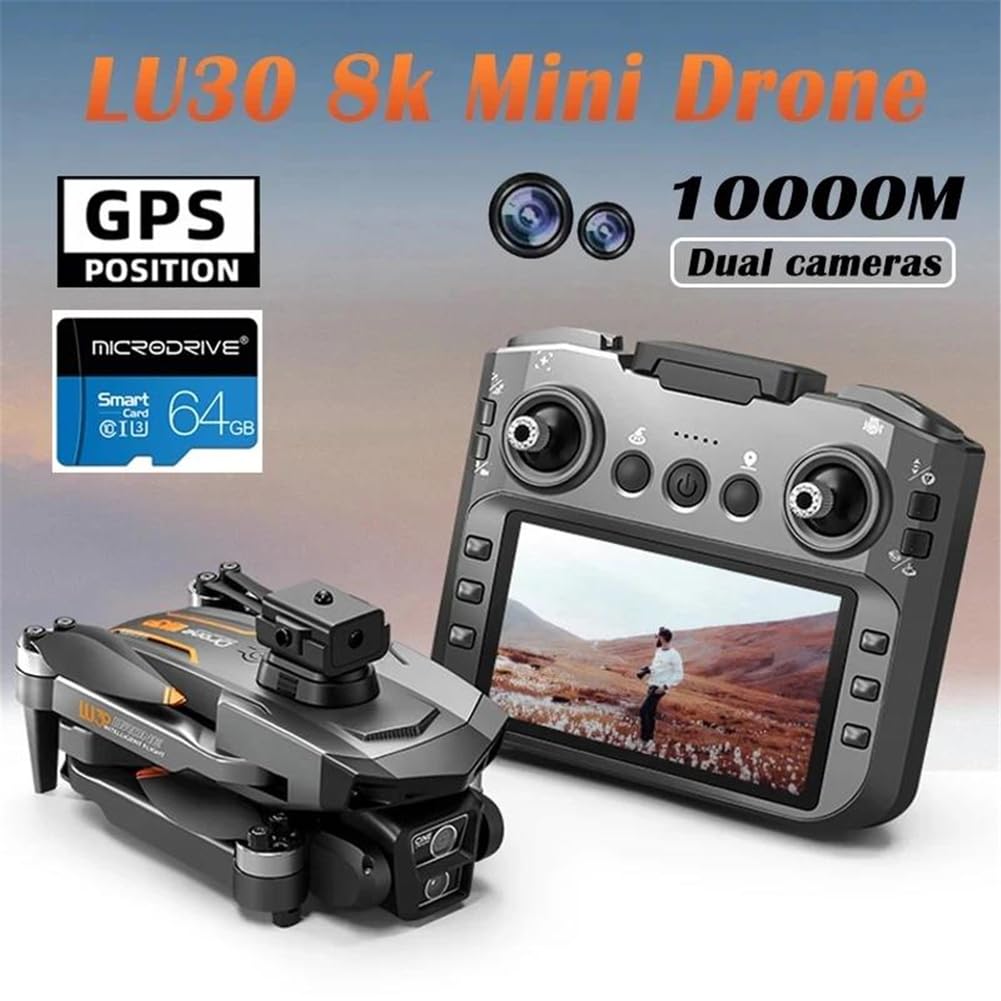 Dual Battery,Drone lu30 Professionale 8k GPS brushless HD con Telecamera, Schermo da 4,5'', Telecomando, Fotografia Aerea, Drone per Evitare Gli Ostacoli