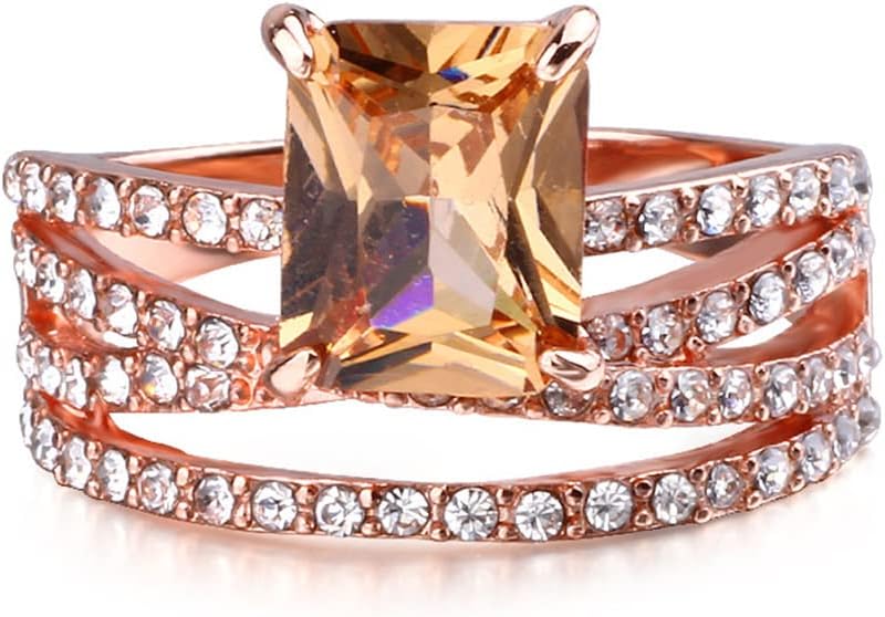 WDIYIEETN Fashion Jewelry 14k Rose Gold Shiny Square Champagne Zirconia CZ Crystal Diamond Wedding Ring Size 5-11 for Women(9) - Image 2