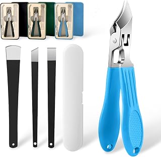 Eagle Beak Angled Nail Clippers 3-Piece Set with Bonus Pedicure Knives, Wide Jaw for Ingrown Nails, Slanted Blades, Non-Slip Grip w/Travel Case (Blue)