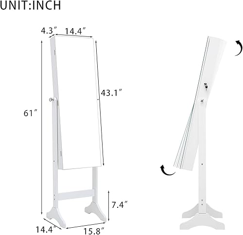 Miniatura 3 de MIYACA 6 LEDs Jewelry Mirror Armoire Organizer, Standing Lockable Jewelry Cabinet with Full-Length Body Dressing Mirror and Larger Capacity, 3