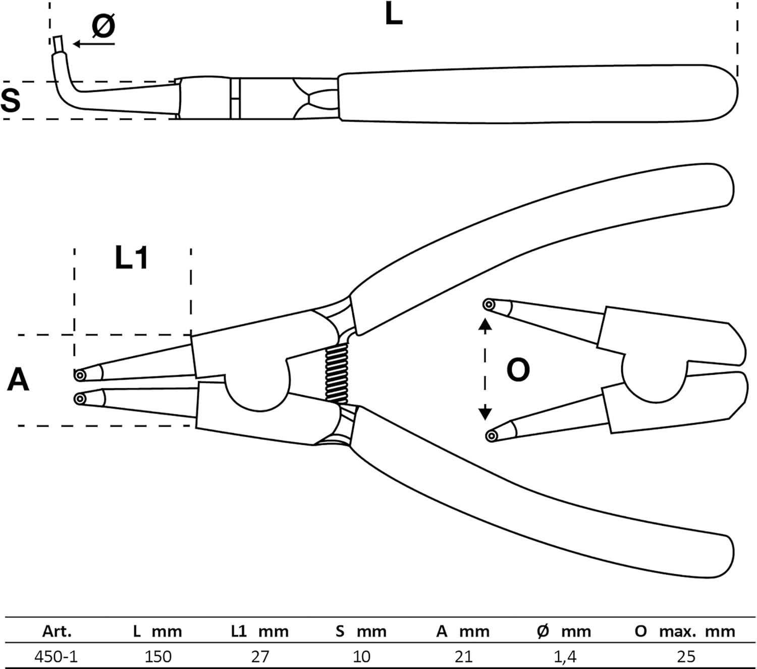 BGS Technic 450-1 Snap Ring Pliers Angled for External Snap Rings 150 m Circlip Pliers Non-slip