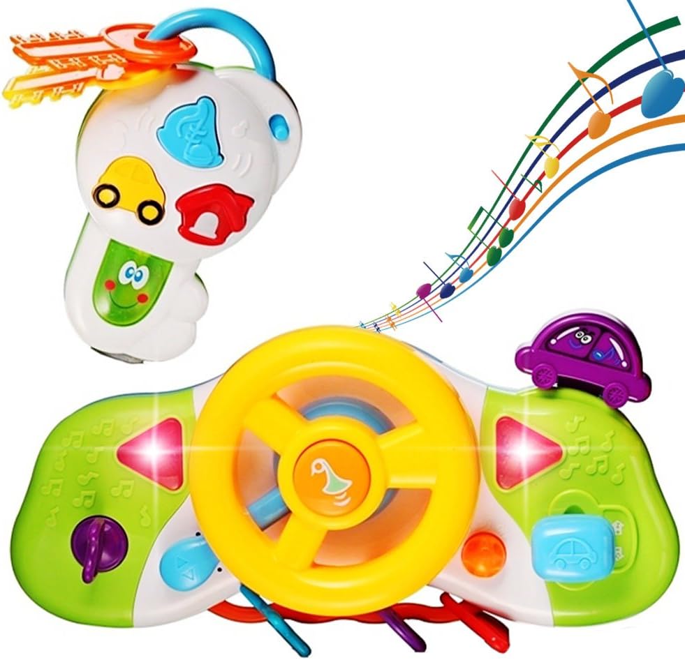Early Learning Toys Steering Wheel for Kids Learn to Drive, Simulated Driving Toy with Music Sound and Flash Lights