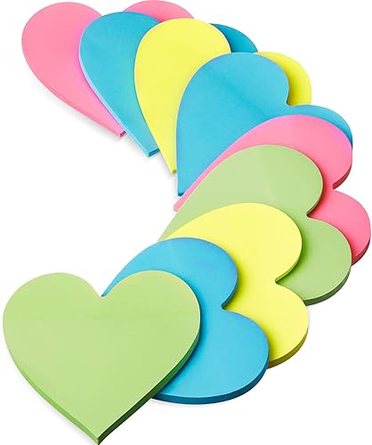 Marspark Paquete de 9 notas adhesivas en forma de corazón de 3 x 3 pulgadas, bloc de notas adhesivas en forma de corazón, notas adhesivas de