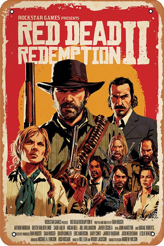 Red Redemption II - Póster de metal vintage para decoración de pared, 8 x 12 pulgadas