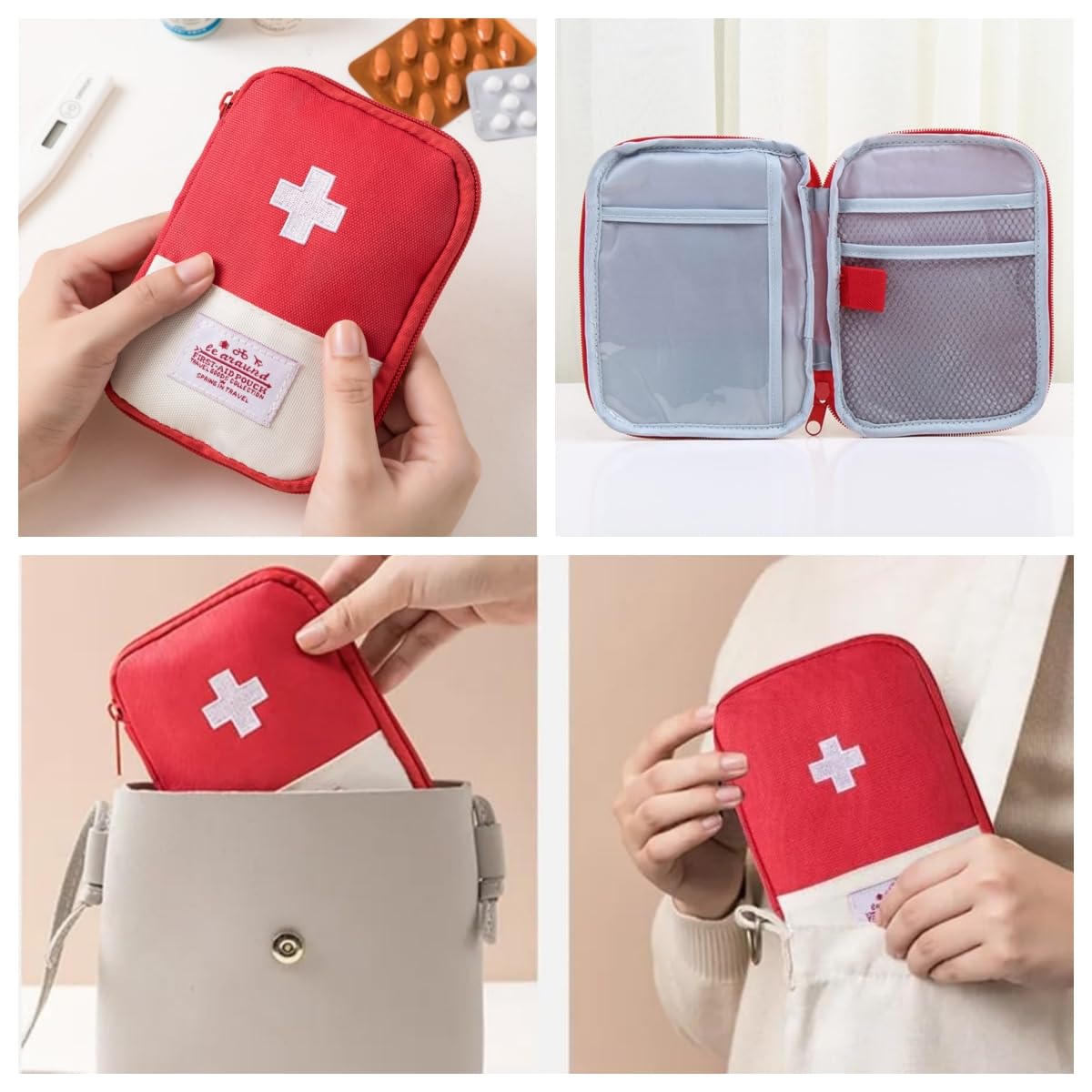 Botiquín de Primeros Auxilios,2 Piezas Kit de Primeros Auxilios,Bolsa para medicamentos Botiquin Viaje para Viajar Camping Casa Senderismo (Rojo)