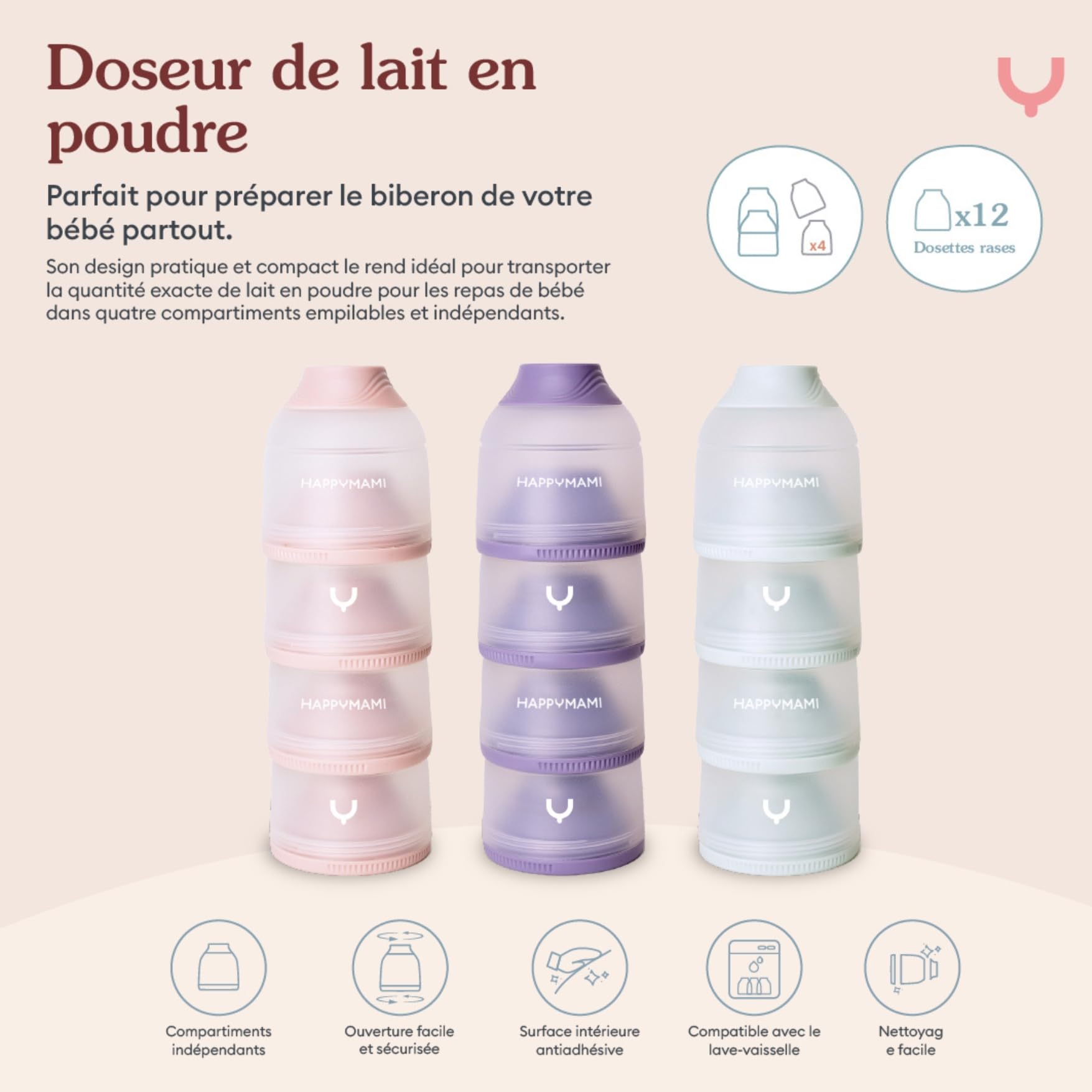 Happymami-Pack Distributeur de lait en poudre, set d'alimentation pour votre bébé, double paroi intérieure pour maintenir la température (Menthe Douce)