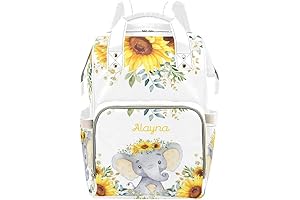 Personalized Diaper Backpack Sunflower Cute Elephant: Multi-purpose Travel Backpack Nappy Bags for Mom and Dad