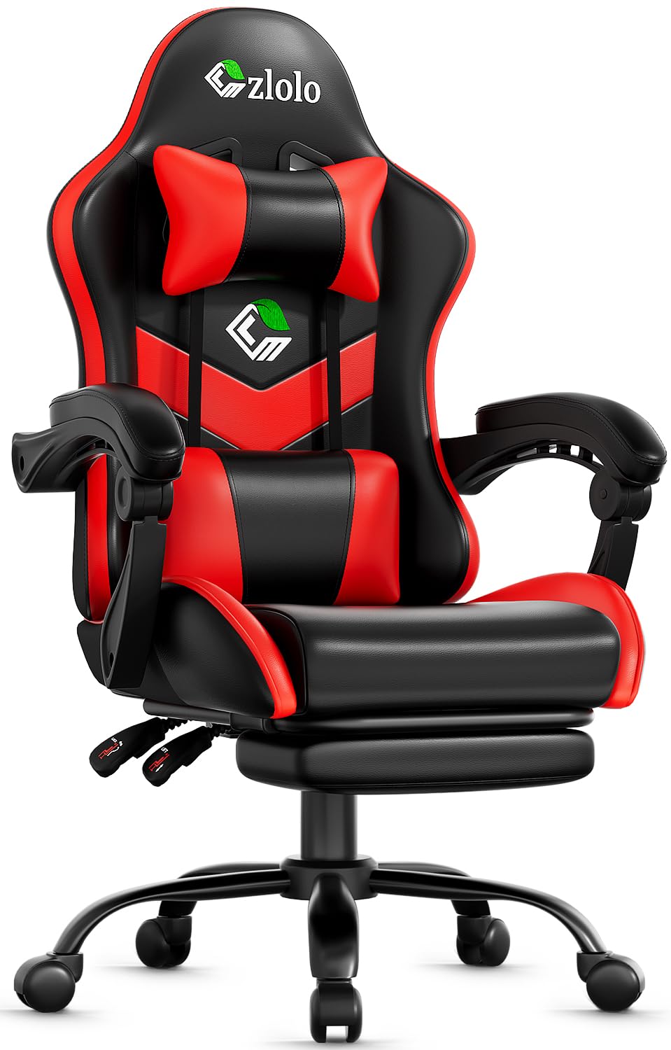 Gaming Chair with Footrest Racing Style Lumbar Support Massager Video Game Chair with Metal Legs, High Back Gamer Chair with Headrest, 360° Swivel Office Computer Desk Chair, Bright Red