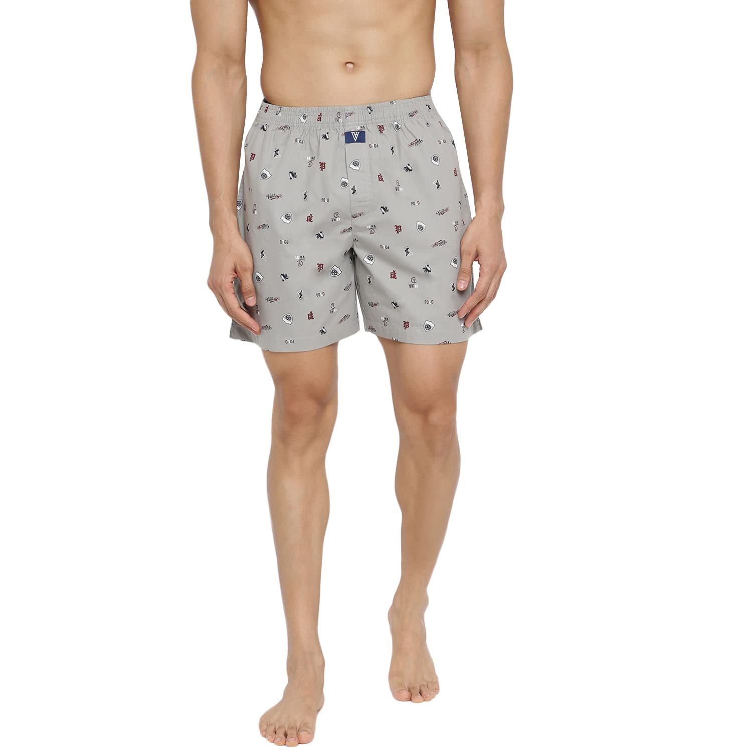 Men Boxer Shorts - 100% Combed Cotton - Allover Print, Side Pocket, Side Slits