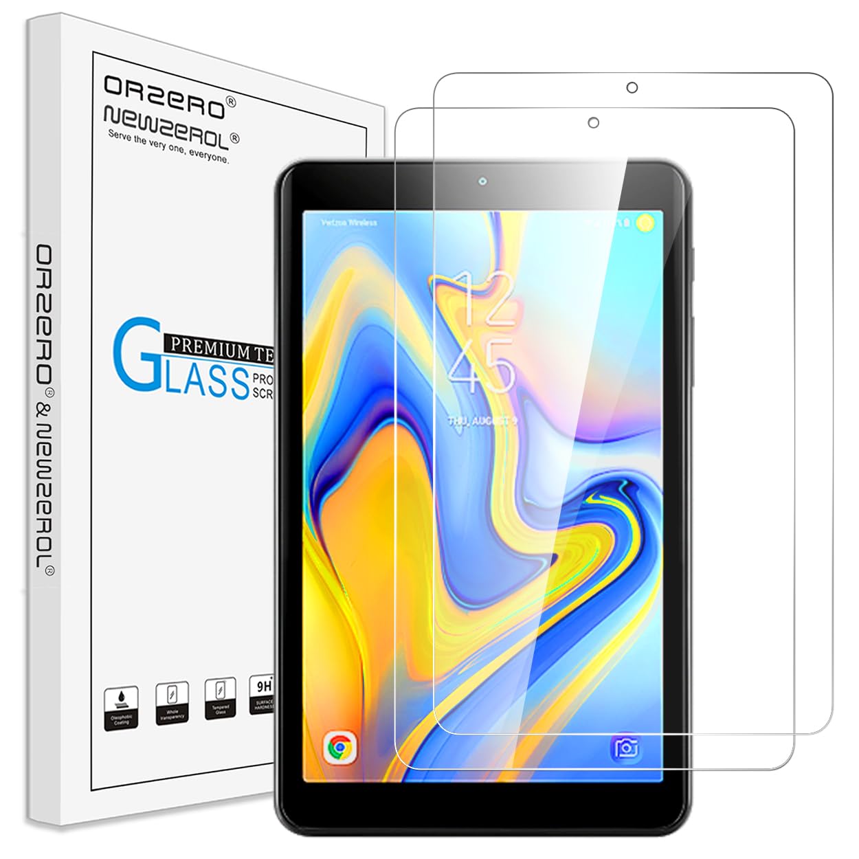 Orzero (2 Pack Tempered Glass Screen Protector Compatible for Samsung Galaxy Tab A 8.0 inch 2018 (Only Fits for SM-T387 Model), 9 Hardness HD Anti-Scratch Full-Coverage
