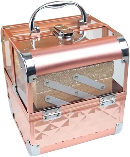 Maleta De Maquiagem Profissional Dobravel Com Bandeja Espelho Chave (Rosê)