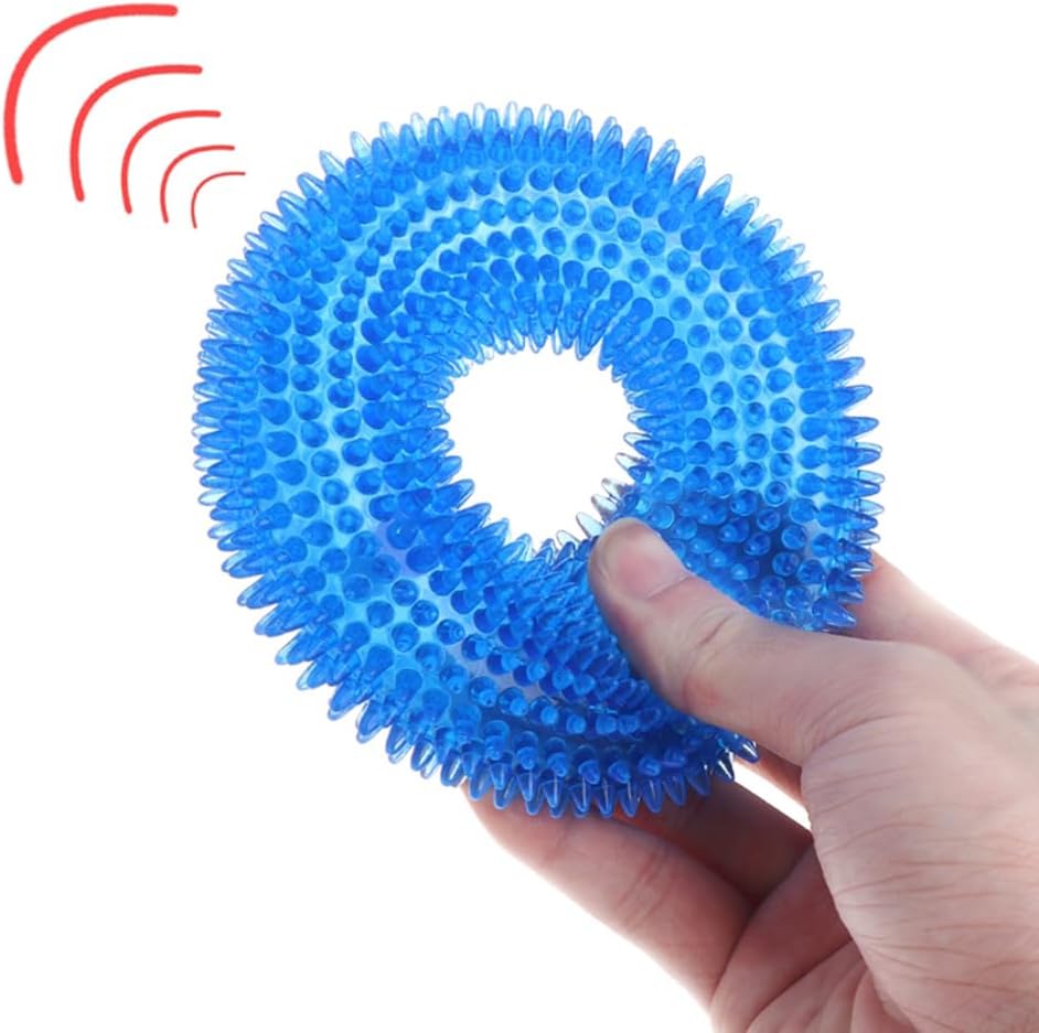 Angoily TPR Dog Chew Rings 4.72 Inch - Bite Resistant Round Pet Toys for Molar Teeth Cleaning Interactive Durable Chew Toy for Puppies Water and Weather Resistant 2 Pack Blue and Green