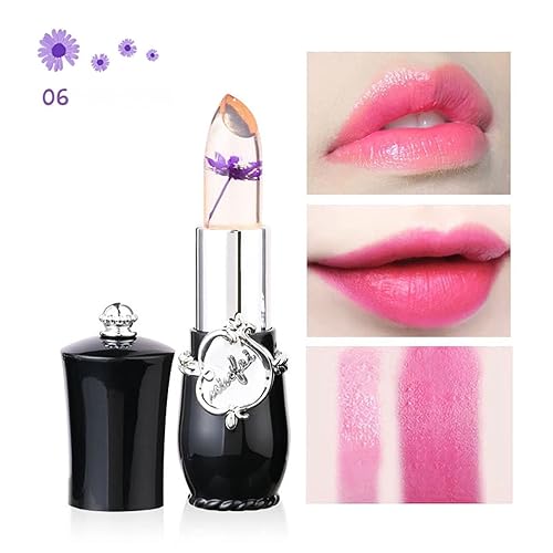 Miniatura 2 de ZITIANY Lápiz labial hidratante que cambia de color de flores secas, paquete de 1 lápiz labial de gelatina de flores de cristal, hidratante para