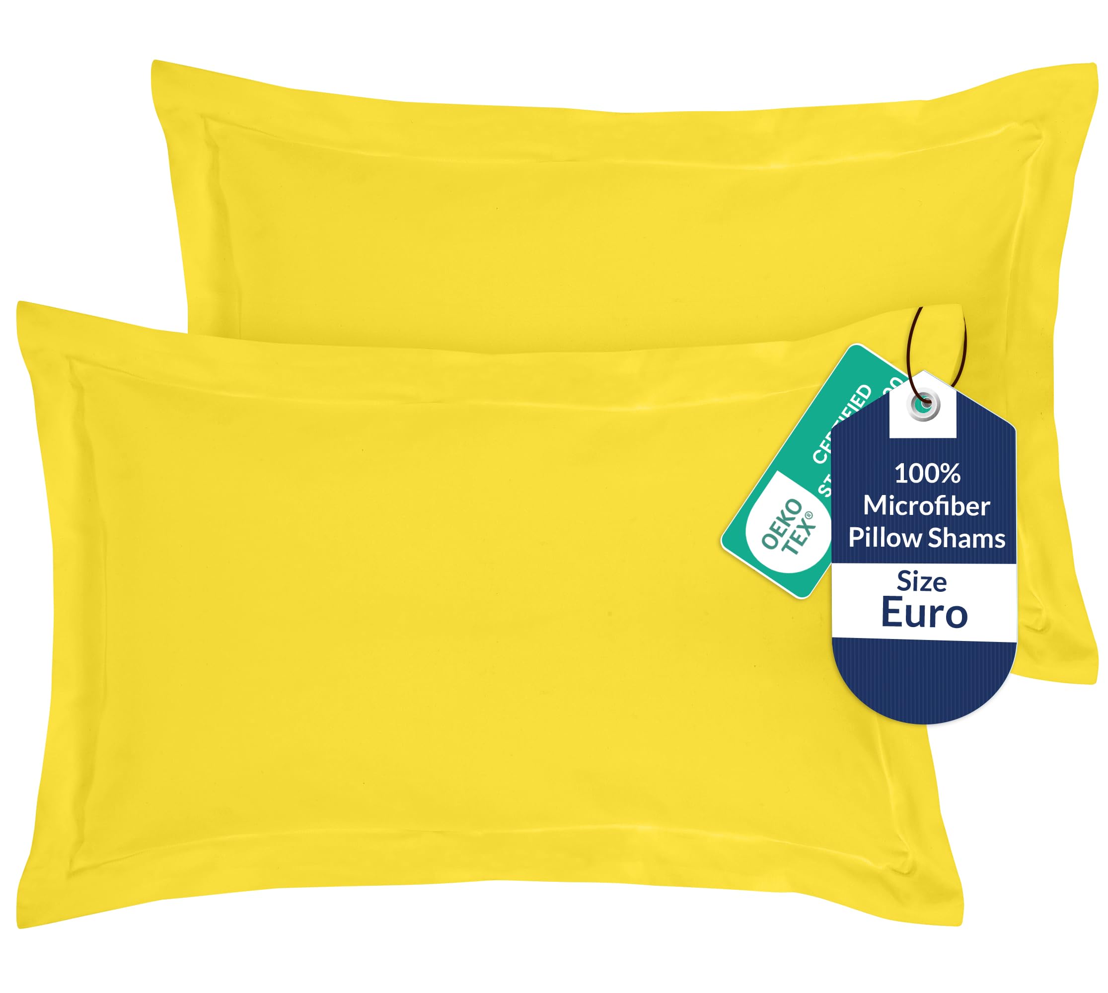 Royale Linens Microfiber Euro Size Pillow Shams Set of 2 - Yellow Shams