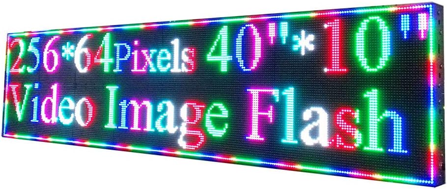 40"x 10" 256x 64 Pixels P4 Full Color Indoor LED Sign RGB Video Image GIF LED Display Programmable Scrolling Message Board for Advertising Store Business