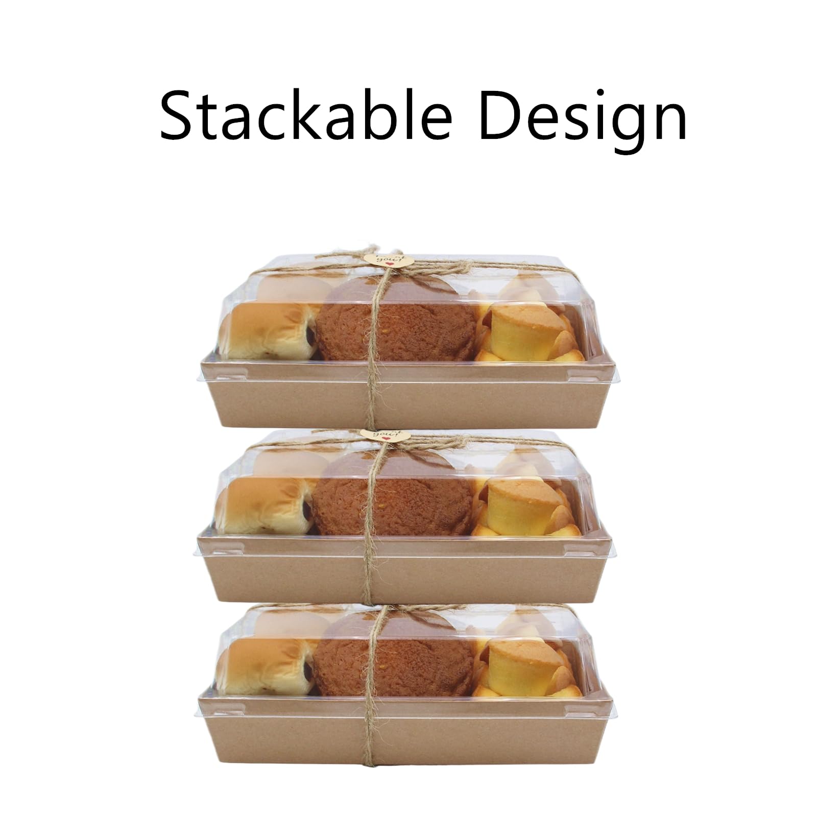 Confezione da 40 scatole di carta per salumi con coperchio trasparente, 17,8 x 12,7 cm, contenitori usa e getta da asporto, scatole da asporto per fette di torte, cupcake, panini, biscotti