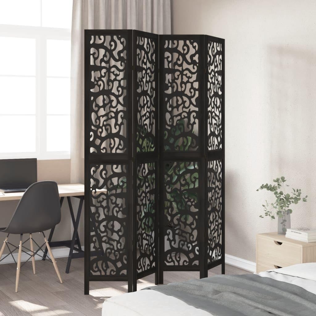Paravento in legno massiccio di paulownia, 4 pezzi, 140 x 220 cm, pieghevole, con motivo in filigrana, autoportante e opaco, per soggiorno, camera da letto, ufficio