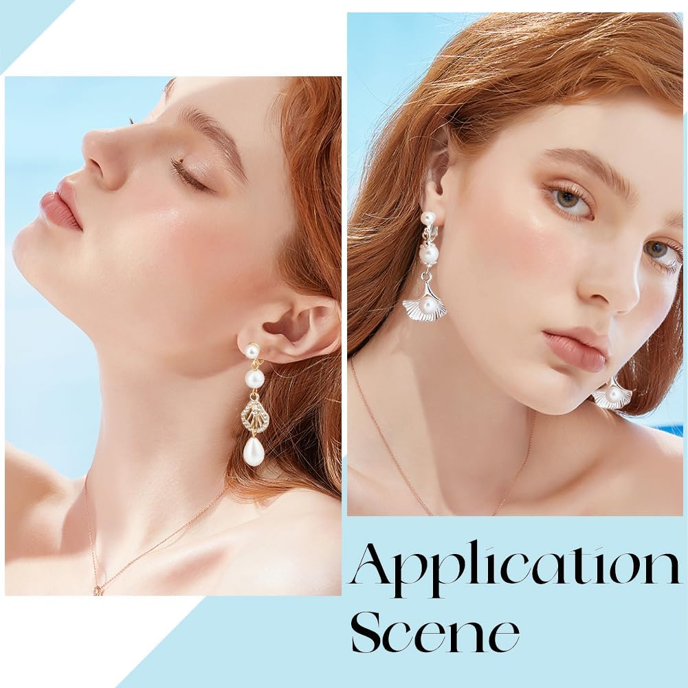 Beebeecraft 12Pcs 2 Colors Clip-on Earring Findings 14K Gold & 925 Sterling Silver Plated Non-Pierced Earrings Clips Finding with Loop Pearl 20Pcs Silicone Pads for DIY Earring Jewellery Making