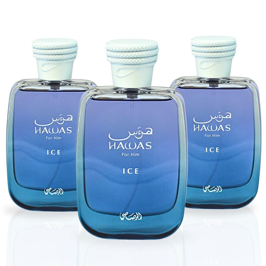 RASASI Hawas Ice EDP 100ML (3.4 OZ) | Long Lasting, Exquisite, Luxurious, Arabian Scents. (PACK OF 3)