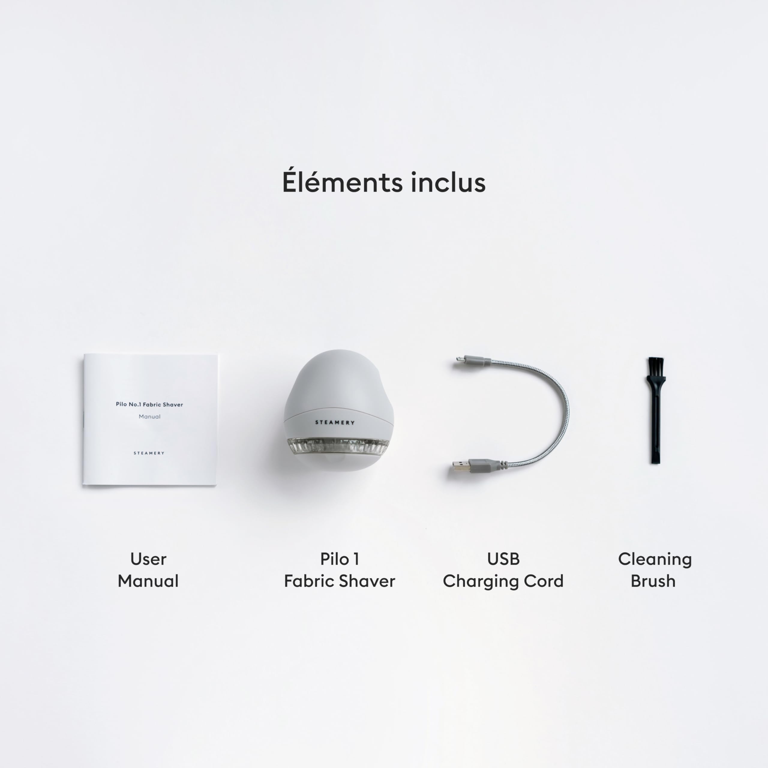 Steamery rasoir anti bouloche Pilo 1, enlève les peluches et les bouloches, 5W, portable, rechargeable, ergonomique, design scandinave, Gris