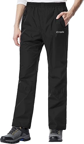 iCreek Pantalones de lluvia para hombre, impermeables, transpirables, ligeros, resistentes al viento, para exteriores, senderismo, golf, pesca