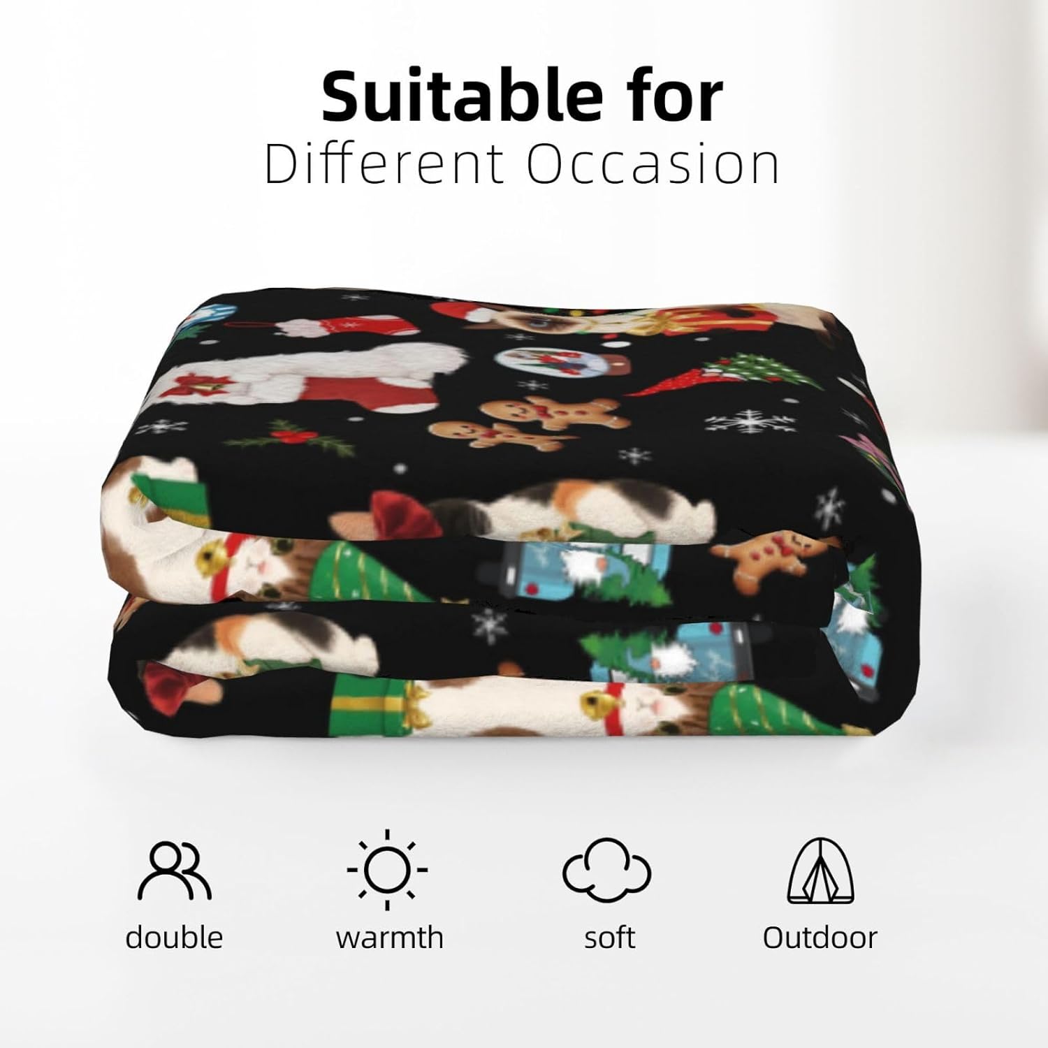 Christmas Cats Fuzzy Fleece Blanket, Soft Cozy Throw Blankets for Couch, Bed, Sofa, for Boys Girls Kids, Cat Lovers 50"x40" - Image 8