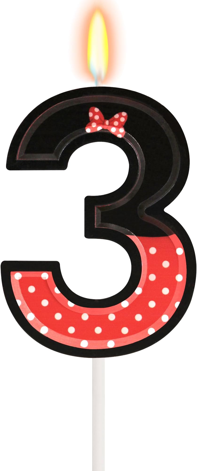 Black Red 3rd Birthday Candle for Girls Boys - Number 3 Candle, Red Mouse Cake Decorations, Polka Dot Bow Cartoon Themed Birthday Candles Kids Cartoon Party Supplies