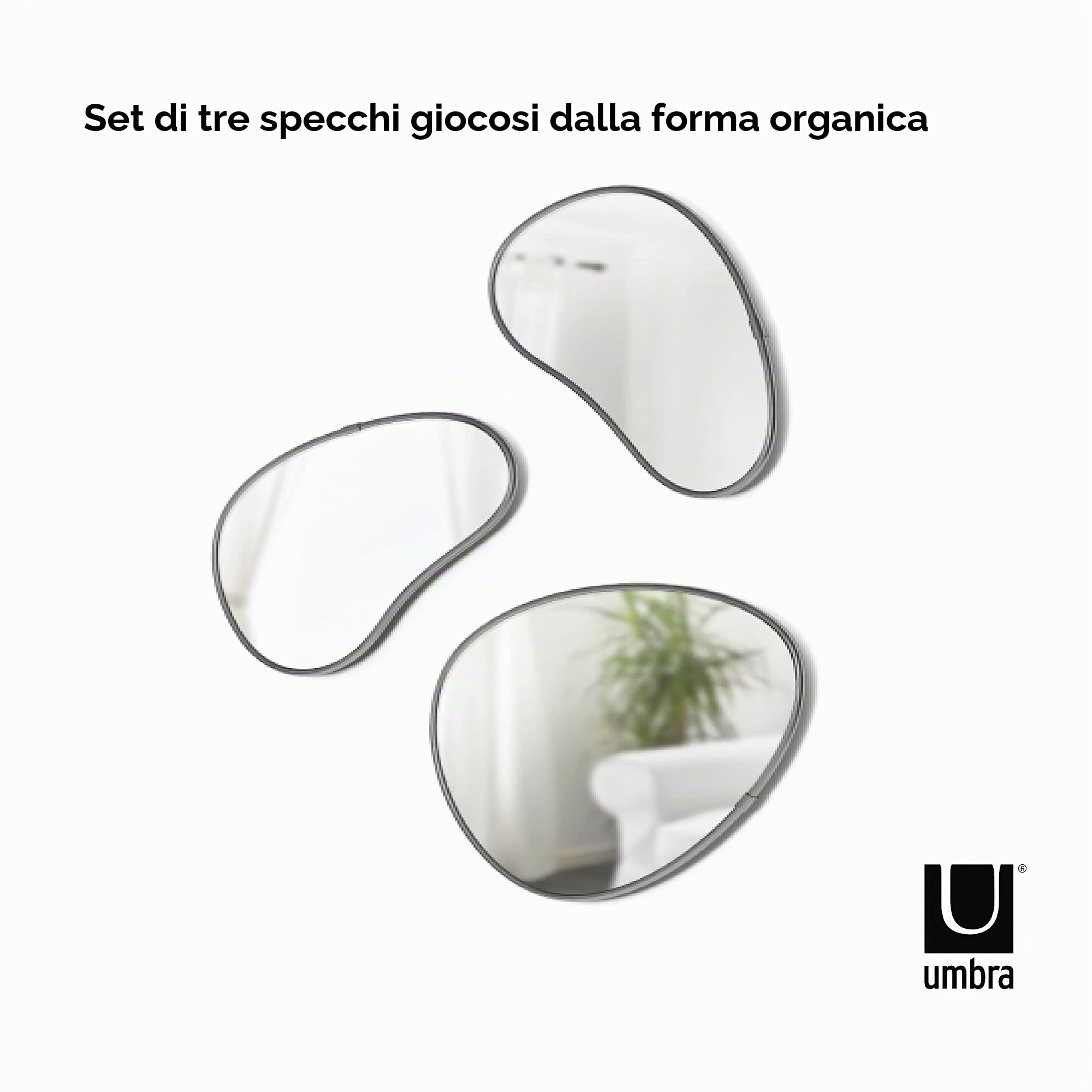 Umbra Hubba Pebble - Set di 3 specchietti da Parete dal Design Moderno con Forma Organica, in Titanio