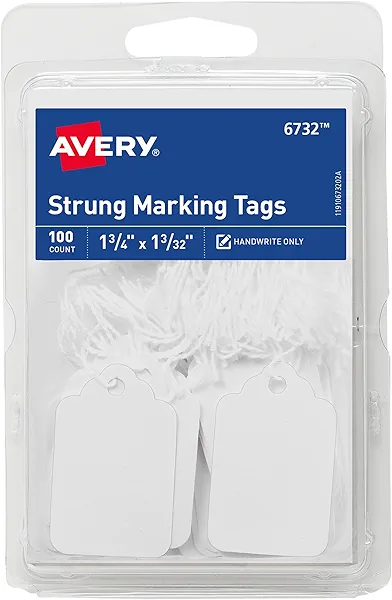 Avery Strung Marking Tags with String Attached, Gift Tags with String Attached, 1.75 x 1.09 in, Pack of 100 (6732)