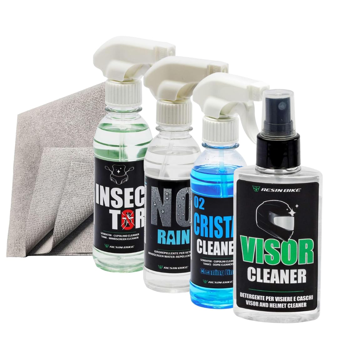 Resin Bike Kit Visiere e Cupolini con Panno Microfibra, Detergente, Anti Insetti e Idrorepellente