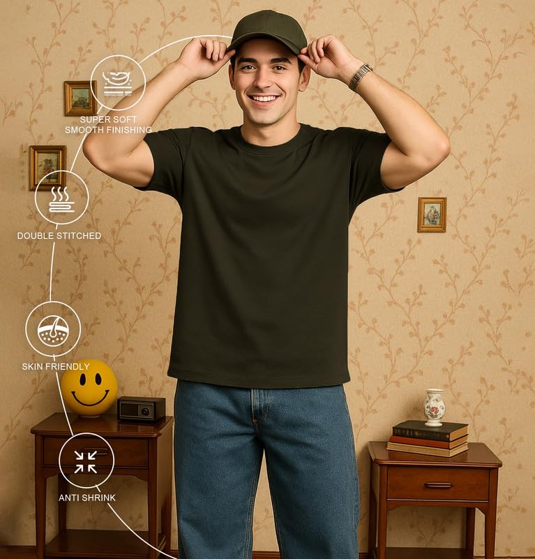 Image of Sleepynuts Men's Regular Fit Round Neck Half Sleeves Solid Casual Wear T-Shirt