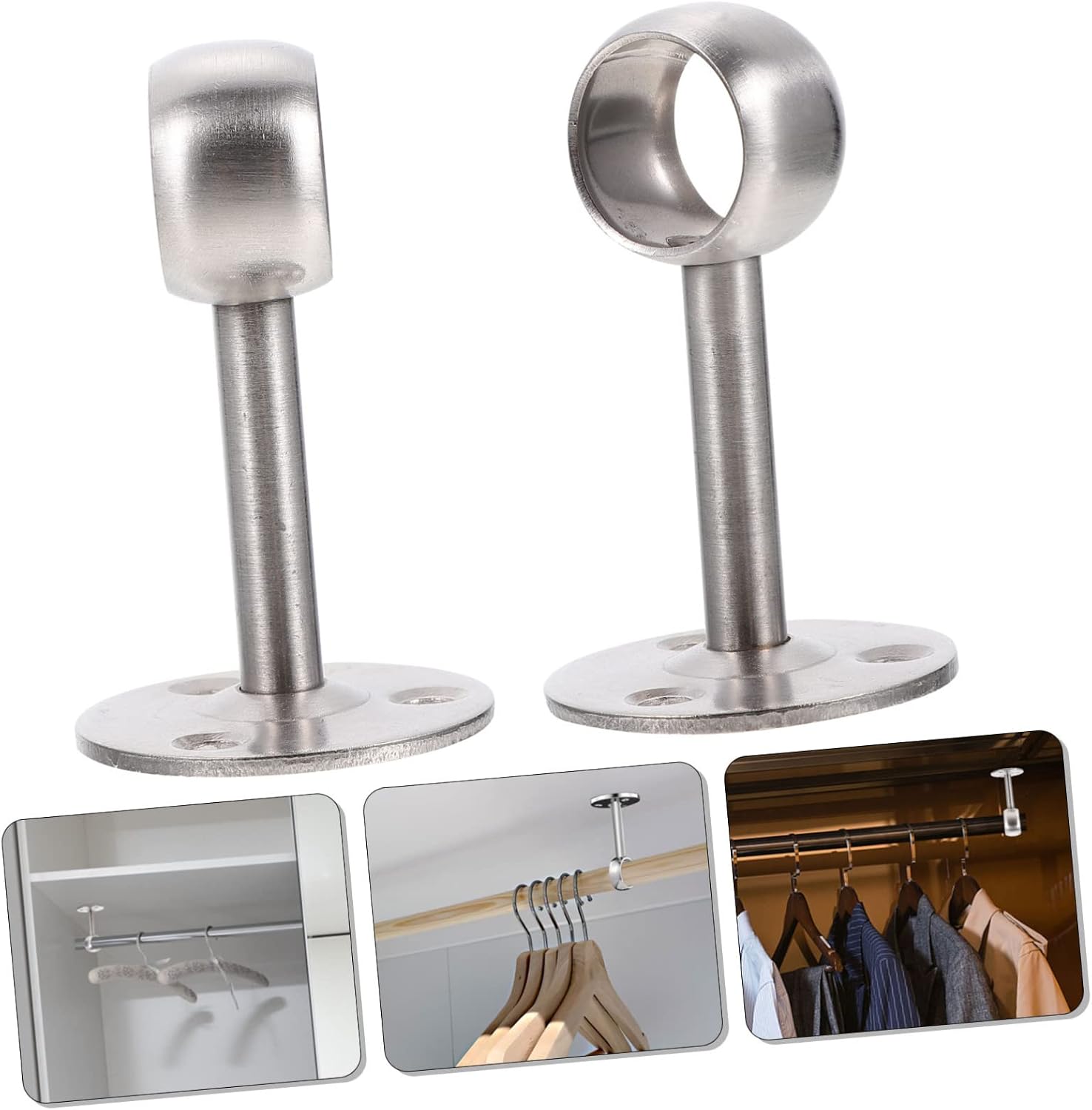 8pcs Ceiling Mount Hooks Sturdy Stainless Steel Brackets for Closet Rods Wardrobe Pole Brackets Easy Installation