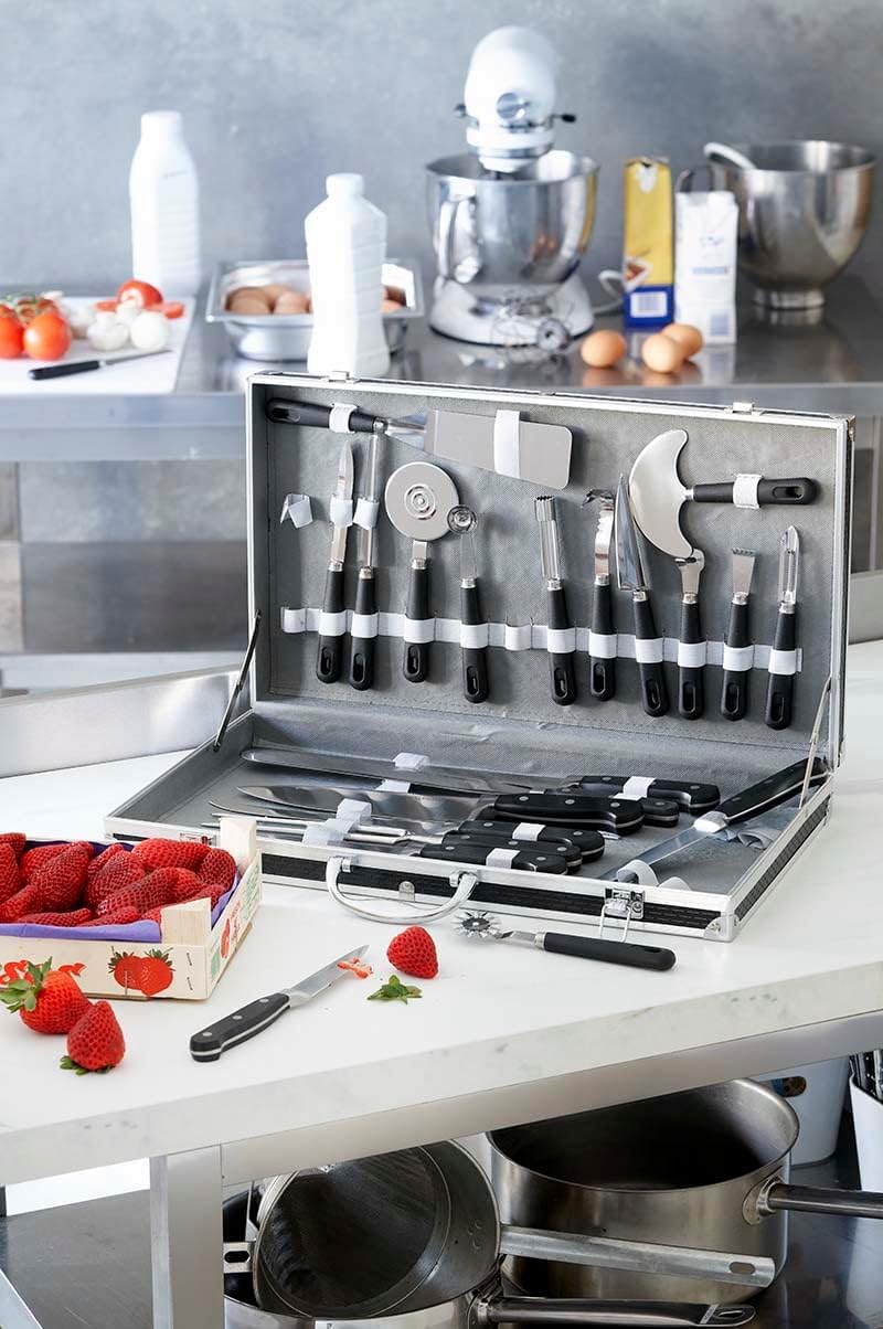 Pradel Excellence - 31123 - Mallette Couteaux de Cuisinier 23 Pièces - Lames Inox - Manches Polypropylène et ABS - Compatibles Lave-Vaisselle - Mallette Rangement - Style Unique - 50 x 28 cm