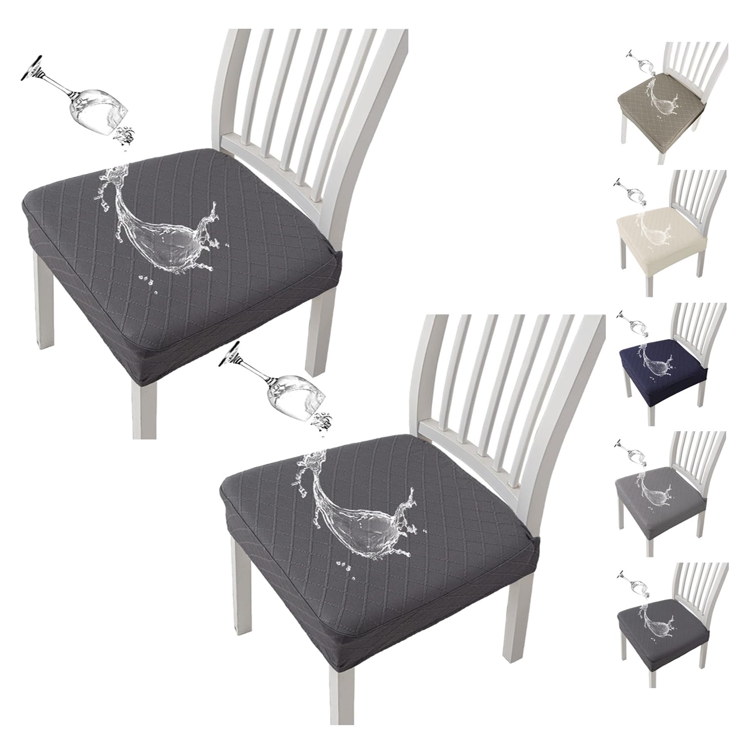Housse de chaise imperméable anti-tache avec tissu extensible amovible lot de 2