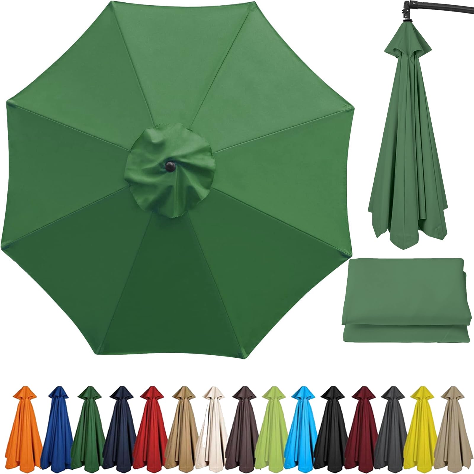 Zteiuqx Replacement Parasol Canopy,Garden Umbrella Replacement Cover Fabric 6/8 Arms for 2.5m/2.7m/3.0m/3.5m Sun Parasol,Replacement Parasol Canopy Waterproof Outdoor Table Market Umbrella Dark Green