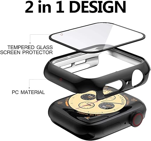 Miniatura 10 de HANKN Funda de 1.57 pulgadas compatible con Apple Watch Series 4, 5, 6, SE, de 1.57 pulgadas, funda protectora de pantalla de vidrio templado,