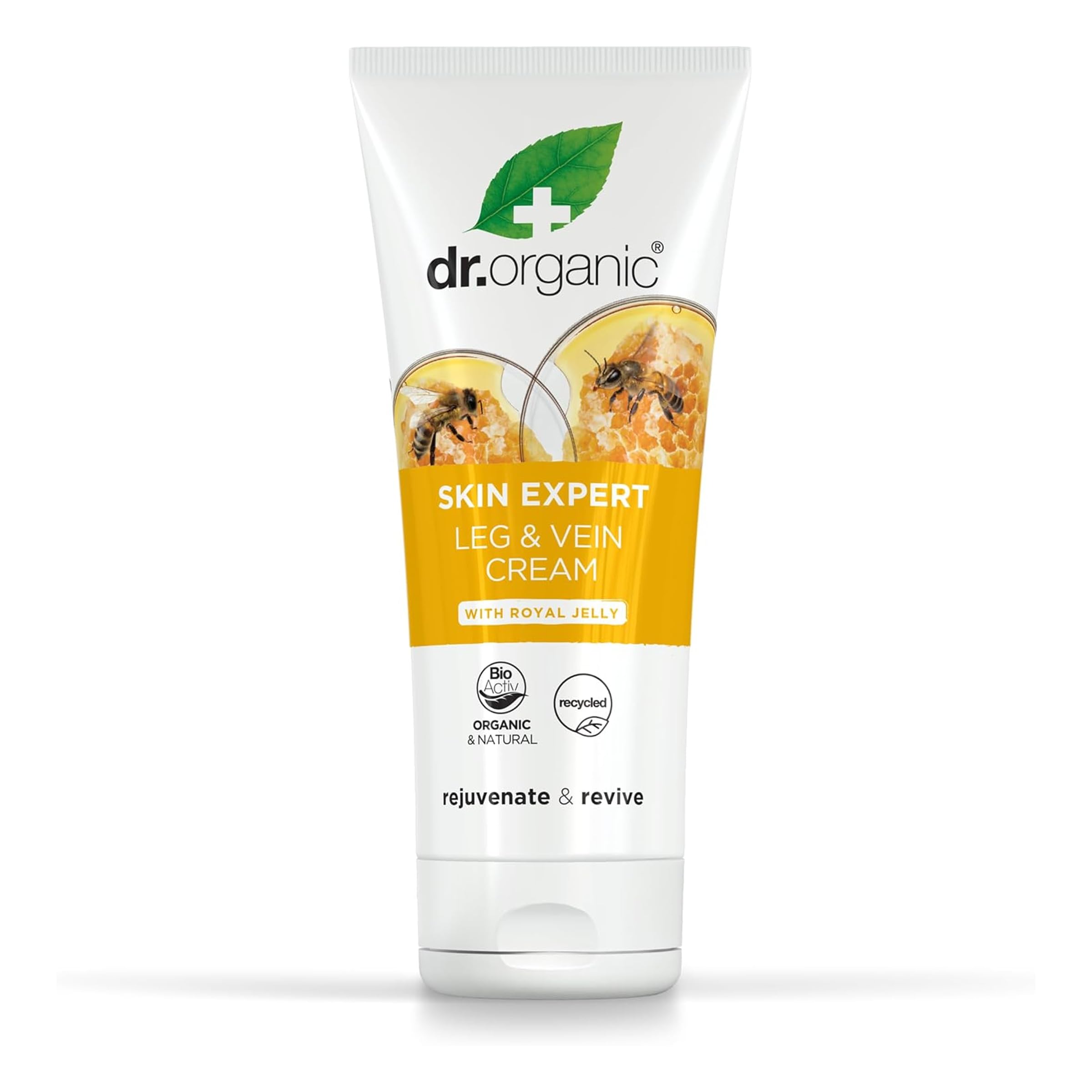 Dr Organic Skin Expert Leg & Vein Cream with Organic Royal Jelly, Moisturising, Heavy Legs, Natural, Vegetarian, Cruelty-Free, Paraben & SLS-Free, Recycled & Recyclable, 200ml, Packaging may vary