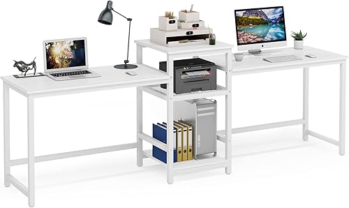 Meilleur bureau double avec étagère de rangement: le modèle HOGA-W0077 de Tribesigns