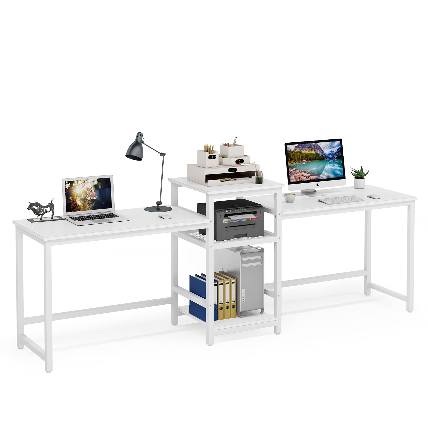 Buy Tribesigns 96.9" Double Computer Desk with Printer Shelf, Extra