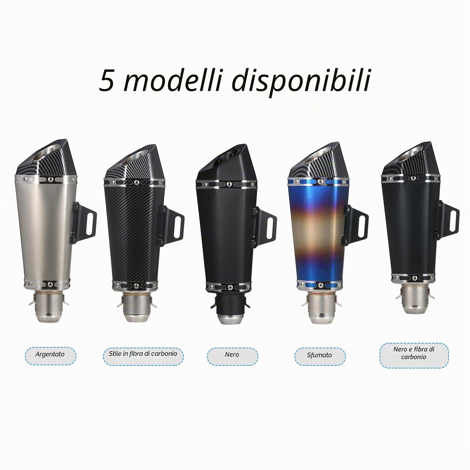 Shkalacar Silenziatore di Scarico per Moto, 1,5-2 '' Tubi di Scarico universali Silenziatore Tubo di Coda Resistente alle Alte Temperature per Moto Yamaha ATV ZX6R 10R Z900 Z800 R3 R25 R6