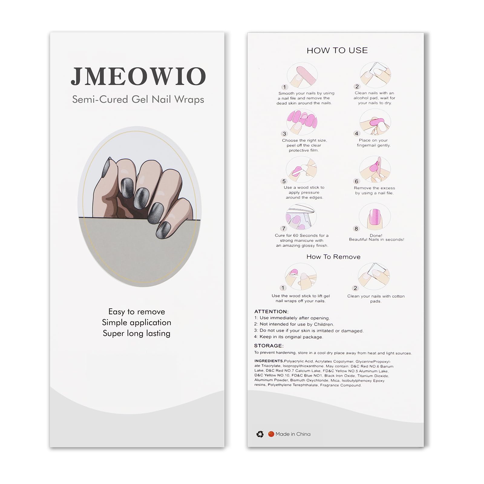 JMEOWIO Naklejka na paznokcie żel UV czarne żelowe naklejki na paznokcie półutwardzone naklejki do paznokci Deco Nail Design Manicure