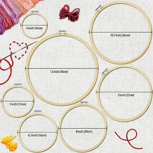 Image of Cldamecy 7 Pieces Embroidery Hoops 4 inch to 12 inch,Round Bamboo Adjustable Frame Circle Cross Stitch Hoop Rings for Embroidery,Ornament and Art Craft Sewing