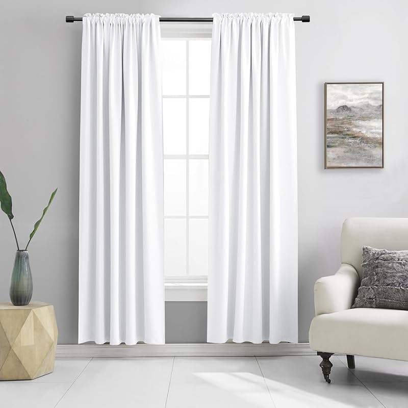 2 paneles de cortinas opacas de color blanco puro de 84 pulgadas de largo – Cortinas de salón con aislamiento térmico y bloqueo de luz blanca como la nieve, cortinas elegantes, suaves y duraderas, 2 paneles de 42 x 84 pulgadas