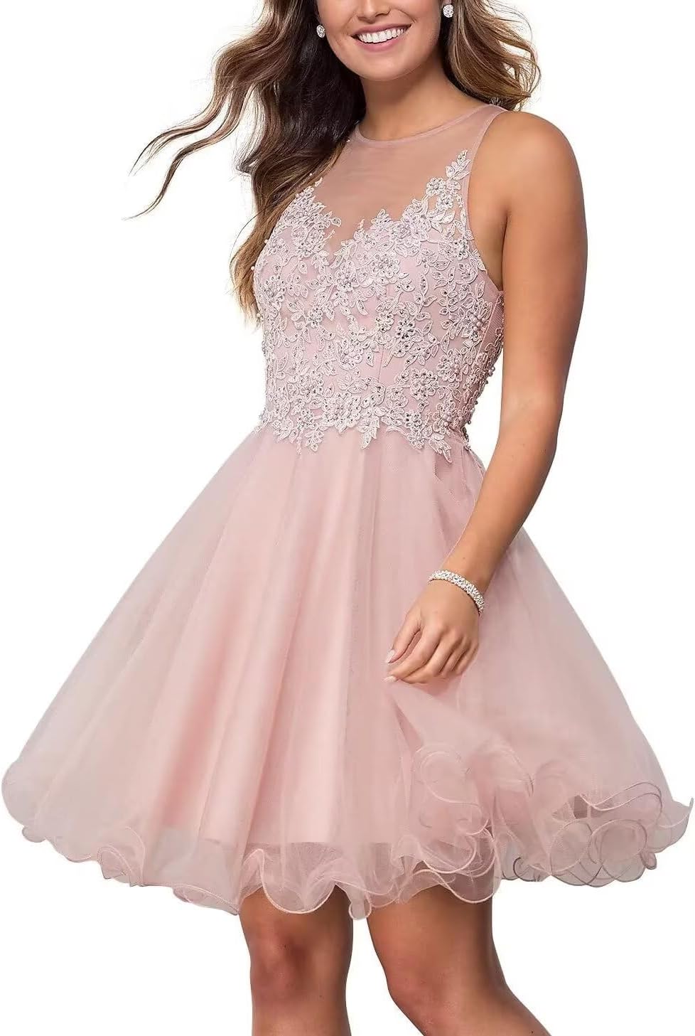 ZEEYECIE Short Tulle Prom Dress for Teens Homecoming Dresses Lace Applique Beading Party Cocktail Gowns