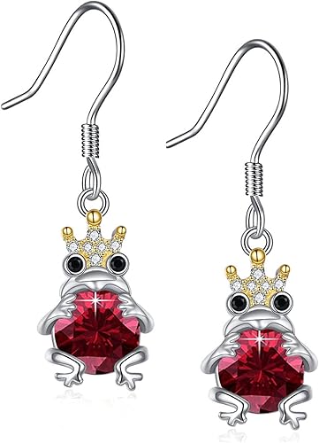 POPKIMI Aretes de rana de plata esterlina S925 con diseño de rana, regalos de cumpleaños para hija, nieta, piedra natal de julio